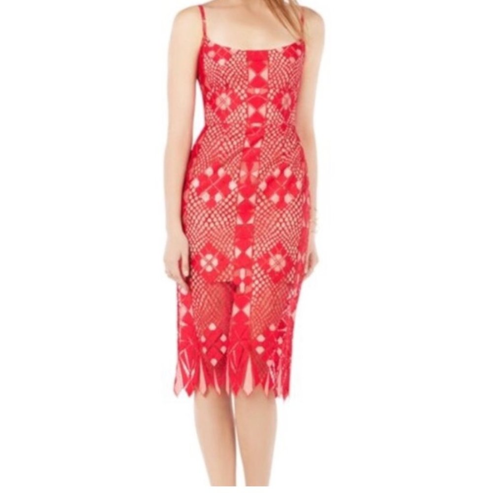 Red pencil midi dress